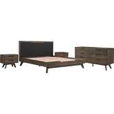 Astoria 4 Piece King Bedroom Set in Oak & Black Leatherette