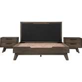 Astoria 3 Piece Queen Bedroom Set in Oak & Black Leatherette