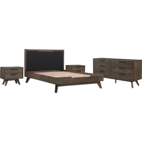 Astoria 4 Piece Queen Bedroom Set in Oak & Black Leatherette