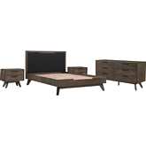 Astoria 4 Piece Queen Bedroom Set in Oak & Black Leatherette