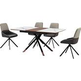 Alora & Maverick 5 Piece Dining Set in Gray Ceramic, Walnut, Black & Gray Fabric
