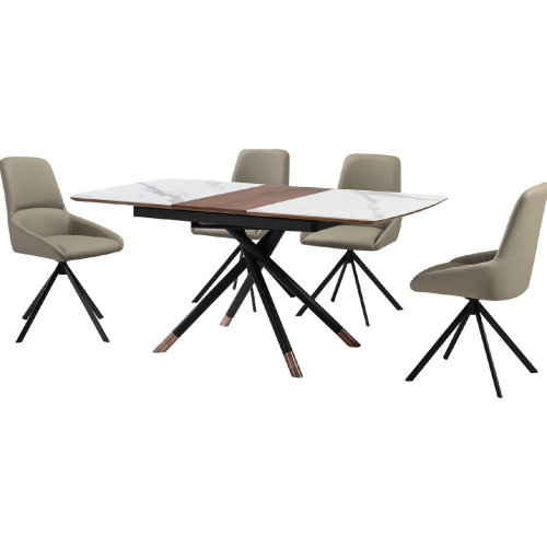 Alora & Maverick 5 Piece Dining Set in Gray Ceramic, Walnut & Taupe Leatherette