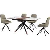 Alora & Maverick 5 Piece Dining Set in Gray Ceramic, Walnut & Taupe Leatherette