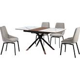 Alora & Susie 5 Piece Dining Set in Gray Ceramic, Walnut, Black & Gray Fabric