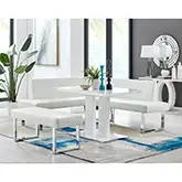 Amanda 3 Piece Dining Set in White, Stainless & White Leatherette