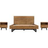 Aldo Queen 3 Piece Bedroom Set in Brown Oak Wood & Black Metal