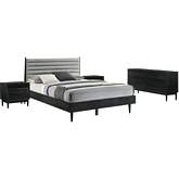 Artemio 4 Piece Queen Bedroom Set in Gray Fabric & Black Finish Wood