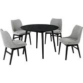Arcadia & Azalea 42" Round 5 Piece Dining Set in Gray Fabric & Black Wood