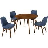 Arcadia & Azalea 48" Round 5 Piece Dining Set in Blue Fabric & Walnut Wood