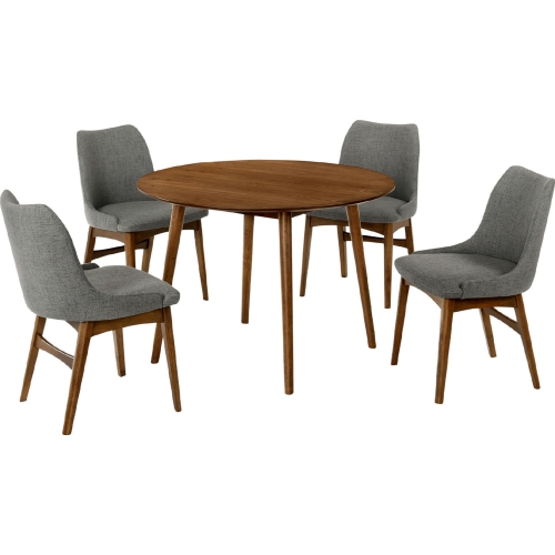 Arcadia & Azalea 42" Round 5 Piece Dining Set in Charcoal Fabric & Walnut Wood