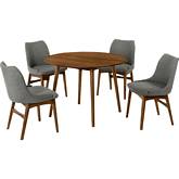 Arcadia & Azalea 42" Round 5 Piece Dining Set in Charcoal Fabric & Walnut Wood