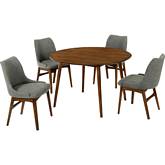 Arcadia & Azalea 48" Round 5 Piece Dining Set in Charcoal Fabric & Walnut Wood
