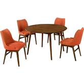 Arcadia & Azalea 48" Round 5 Piece Dining Set in Orange Fabric & Walnut Wood