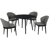 Arcadia & Juno 42" Round 5 Piece Dining Set in Charcoal Fabric & Black Wood