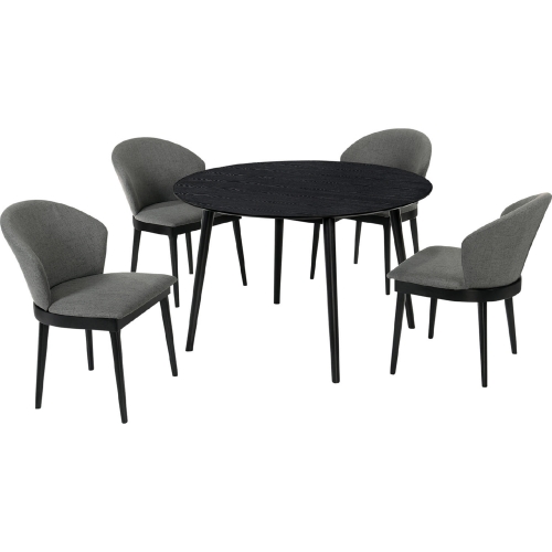 Arcadia & Juno 48" Round 5 Piece Dining Set in Charcoal Fabric & Black Wood