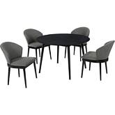 Arcadia & Juno 48" Round 5 Piece Dining Set in Charcoal Fabric & Black Wood