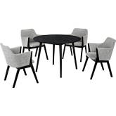 Arcadia & Renzo 42" Round 5 Piece Dining Set in Gray Fabric & Black Wood