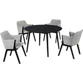 Arcadia & Renzo 48" Round 5 Piece Dining Set in Gray Fabric & Black Wood