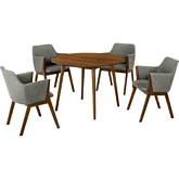 Arcadia & Renzo 42" Round 5 Piece Dining Set in Charcoal Fabric & Walnut Wood