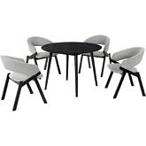 Arcadia & Talulah 42" Round 5 Piece Dining Set in Gray Fabric & Black Wood