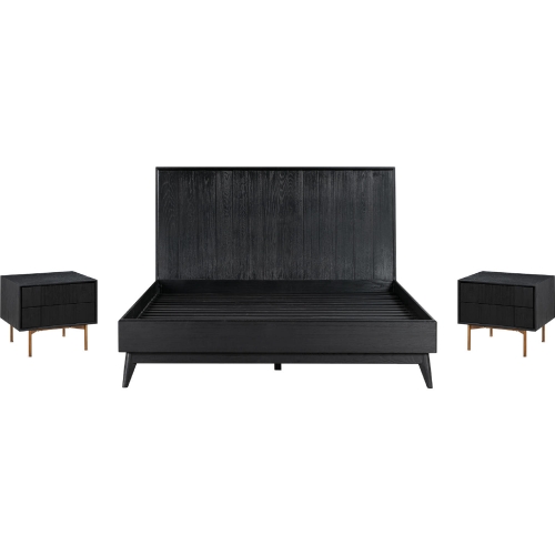 Carnaby Queen 3 Piece Bedroom Set in Black Brushed Oak & Bronze
