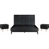 Carnaby Queen 3 Piece Bedroom Set in Black Brushed Oak & Bronze