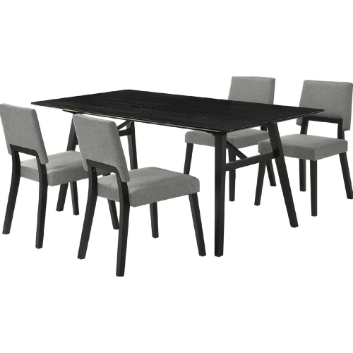 Channell 5 Piece Dining Set in Black Wood & Charcoal Gray Fabric