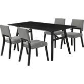 Channell 5 Piece Dining Set in Black Wood & Charcoal Gray Fabric