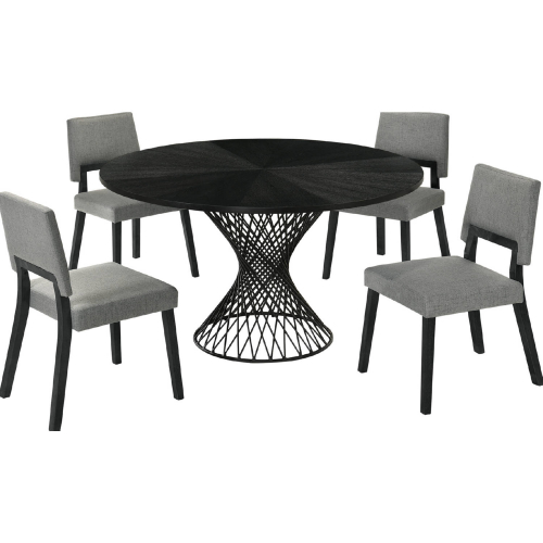 Cirque & Channell 5 Piece Dining Set in Black Wood & Charcoal Gray Fabric