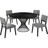 Cirque & Channell 5 Piece Dining Set in Black Wood & Charcoal Gray Fabric