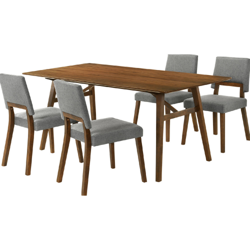 Channell 5 Piece Dining Set in Walnut Finish Wood & Charcoal Fabric