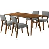 Channell 5 Piece Dining Set in Walnut Finish Wood & Charcoal Fabric
