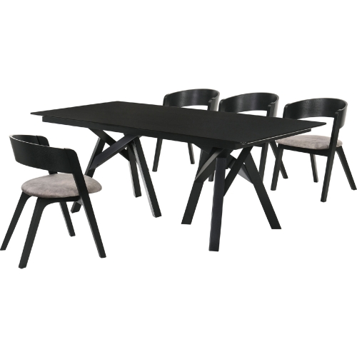 Cortina Jackie 5 Piece Dining Set in Black Wood & Brown Fabric