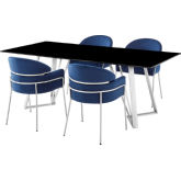 Cressida & Portia 5 Piece Dining Set in Blue Fabric, Black Glass & Brushed Steel