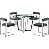 Devi & Anastasia 5 Piece Dining Set in Brushed Stainless Steel, Glass & Charcoal Fabric
