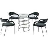 Diaz & Morgan 5 Piece Dining Set in Brushed Stainless Steel, Glass & Charcoal Fabric
