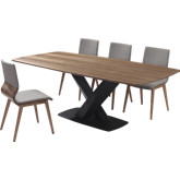 Everett & Robin 5 Piece Dining Set in Walnut, Black Metal & Gray Fabric