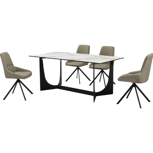 Esme & Maverick 5 Piece Dining Set in Stone, Black Metal & Taupe Gray Leatherette
