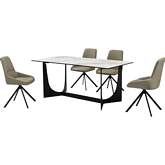 Esme & Maverick 5 Piece Dining Set in Stone, Black Metal & Taupe Gray Leatherette