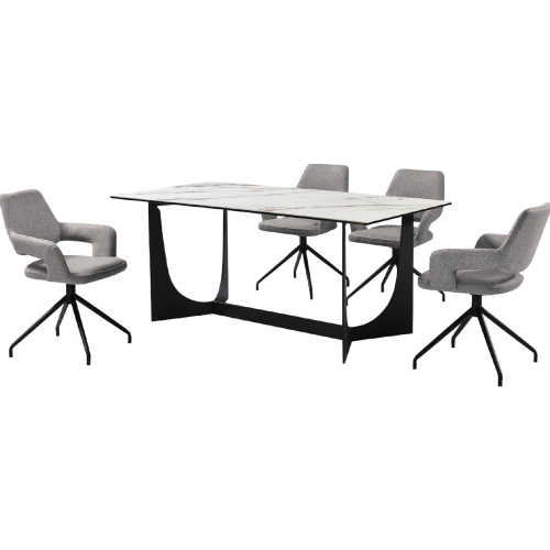 Esme & Penny 5 Piece Dining Set in Stone, Black Metal & Gray Fabric
