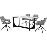 Esme & Penny 5 Piece Dining Set in Stone, Black Metal & Gray Fabric