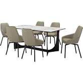 Esme & Shilo 7 Piece Dining Set in Stone, Black Metal & Taupe Leatherette