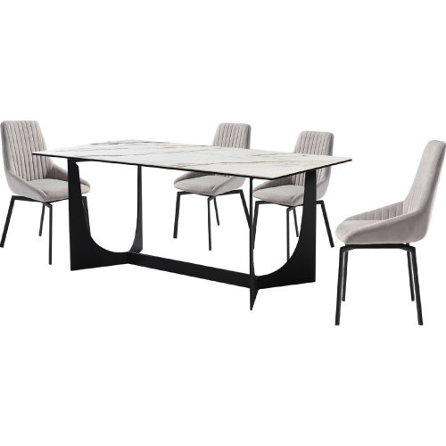 Esme & Susie 5 Piece Dining Set in Stone, Black Metal & Gray Fabric