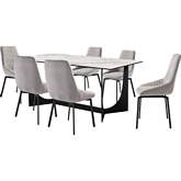 Esme & Susie 7 Piece Dining Set in Stone, Black Metal & Gray Fabric