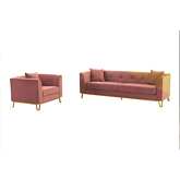 Everest 2 Piece Sofa & Accent Chair Set in Blush Fabric & Brushed Gold