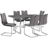 Fenton & Pacific 7 Piece Dining Set in Stainless, Light Gray & Gray Fabric