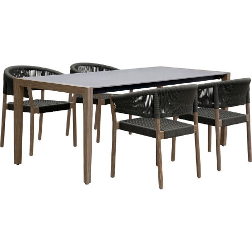 Fineline & Doris Indoor Outdoor 5 Piece Dining Set in Light Wood, Stone & Charcoal Rope