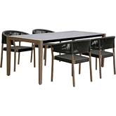 Fineline & Doris Indoor Outdoor 5 Piece Dining Set in Light Wood, Stone & Charcoal Rope