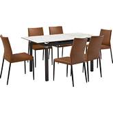 Giana & Kash 7 Piece Dining Set in Gray Sintered Stone, Black & Brown Leatherette