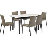 Giana & Kash 7 Piece Dining Set in Gray Sintered Stone, Black & Taupe Gray Leatherette